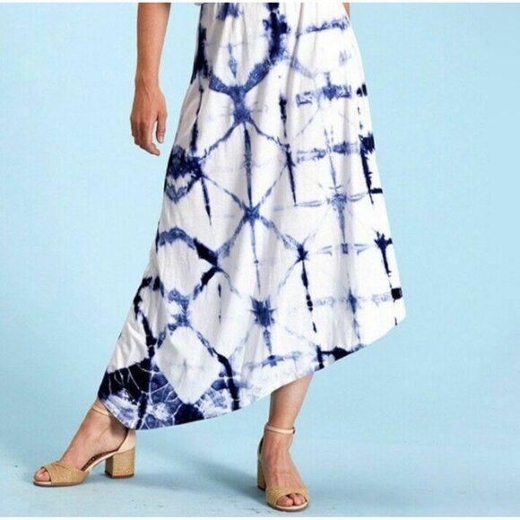 Fresh Produce Navy Blue Tie-Dye Adaria Asymmetric Maxi Dress Size L Tivoli Aria - Picture 5 of 10